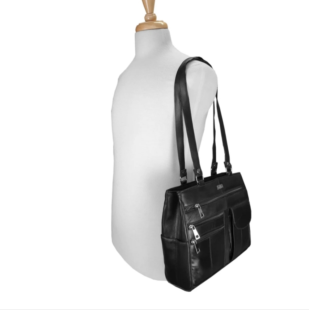 Quenchy London Black Leather Multi-pocket 2 Strap Handbag. - Picture 13 of 13
